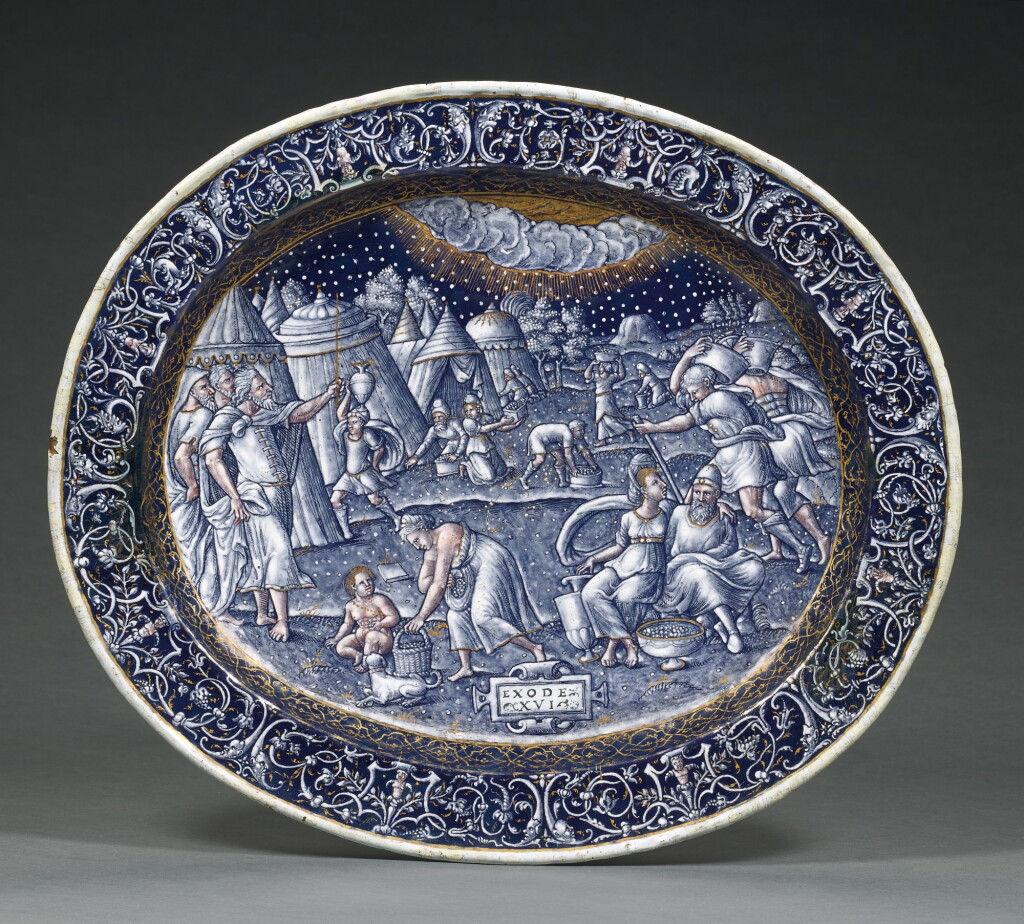 View full screen - View 1 of Lot 110. ATTRIBUTED TO PIERRE REYMOND | OVAL DISH WITH THE MANNA FROM HEAVEN.
