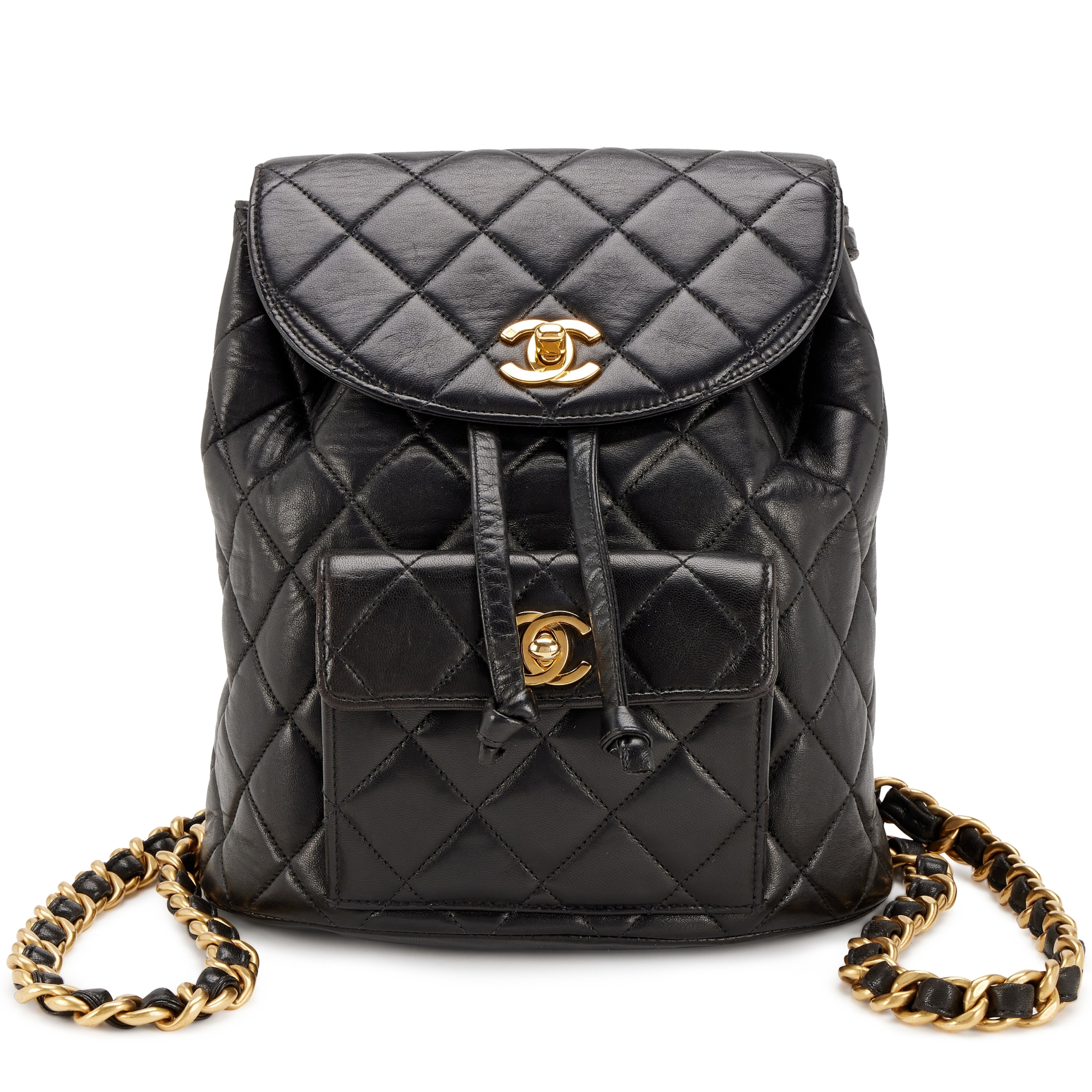 chanel vintage leather backpack black Mini Duma Bag in Lambskin with 24K Gold Hardware Sellier This backpack features a caviar leather body flat leather straps top flap with gold Chanel Caviar Vintage Backpack -