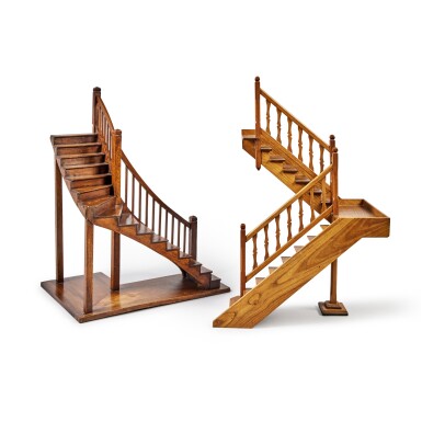 View full screen - View 1 of Lot 248. Two Carved Walnut Architectural Models of Staircases.