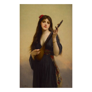 View full screen - View 1 of Lot 4. JULES JOSEPH LEFEBVRE | WOMAN PLAYING A LUTE .
