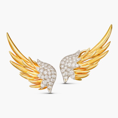 View full screen - View 1 of Lot 1210. Pair of Gold and Diamond ‘Flame’ Earclips | 蒂芙尼 Schlumberger 設計 | ‘Flame’ K金 配 鑽石 耳夾一對.