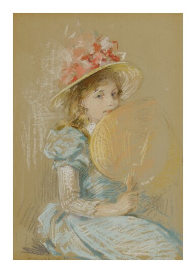 View full screen - View 1 of Lot 62. JAMES CARROLL BECKWITH | YOUNG GIRL WITH A FAN.