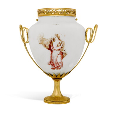 View full screen - View 1 of Lot 85. A Russian gilt-bronze mounted painted opaline glass vase, early 19th century.