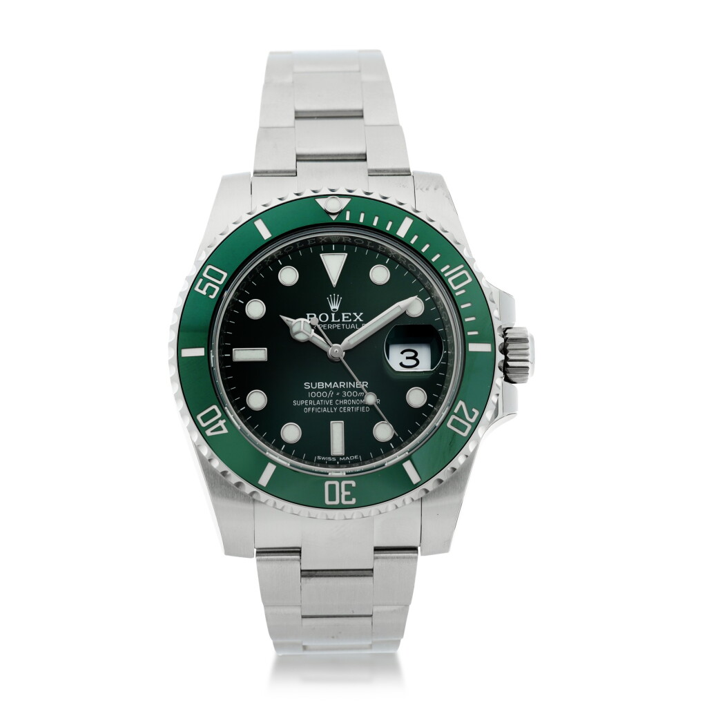 View full screen - View 1 of Lot 7. REFERENCE 116610LV SUBMARINER 'HULK' A STAINLESS STEEL AUTOMATIC WRISTWATCH WITH DATE AND BRACELET, CIRCA 2020.