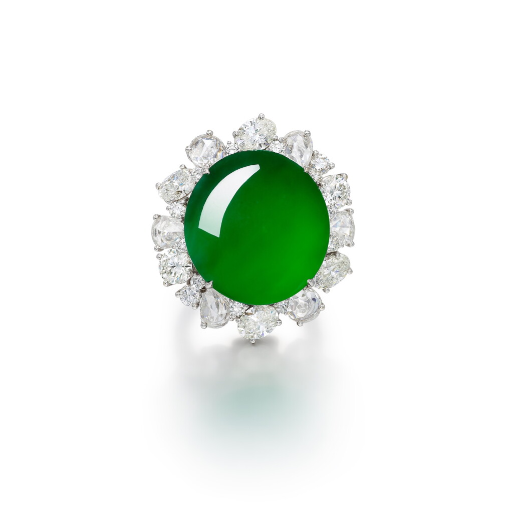View full screen - View 1 of Lot 1759. Jadeite and Diamond Ring | 天然翡翠 配 鑽石 戒指.