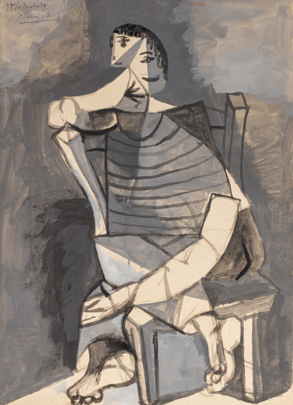 View full screen - View 1 of Lot 115. Homme au tricot rayé assis.