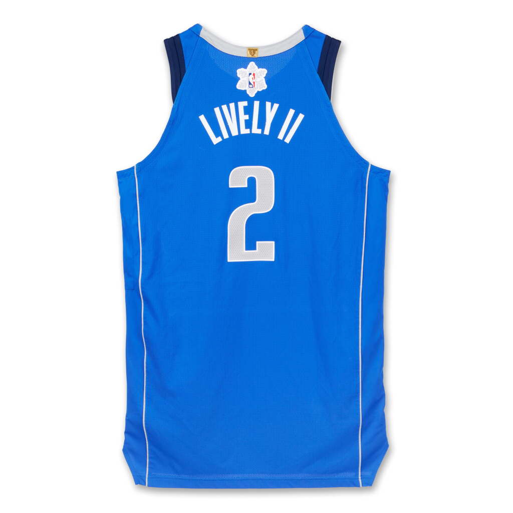View full screen - View 1 of Lot 31. Dereck Lively II ‘Christmas Day’ Dallas Mavericks 2024-2025 Game Worn Icon Edition Jersey.
