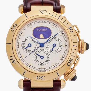 View full screen - View 1 of Lot 536. Reference WGPA0022 Pasha | A limited edition yellow gold automatic annual calendar wristwatch with moon phases, Circa 2023.