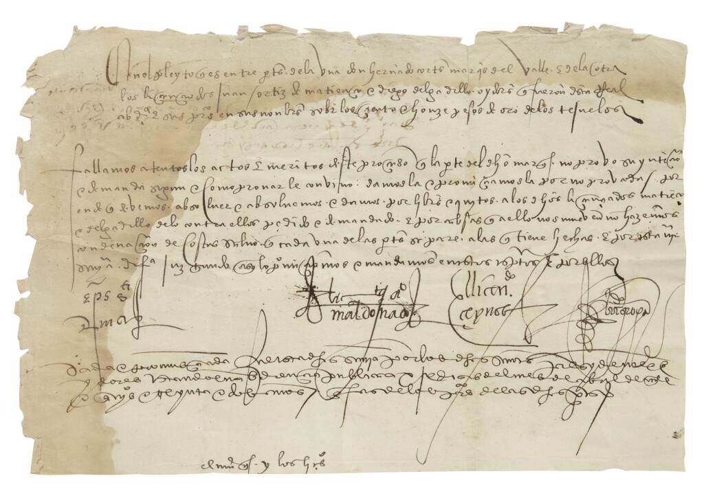 全螢幕檢視 - 查看34(CORTÉS, HERNÁN) | Document signed by Vasco de Quiroga, and the other members of the Segunda Audiencia, regarding the settlement of a lawsuit filed by Cortés, Mexico, 9 April 1532的1