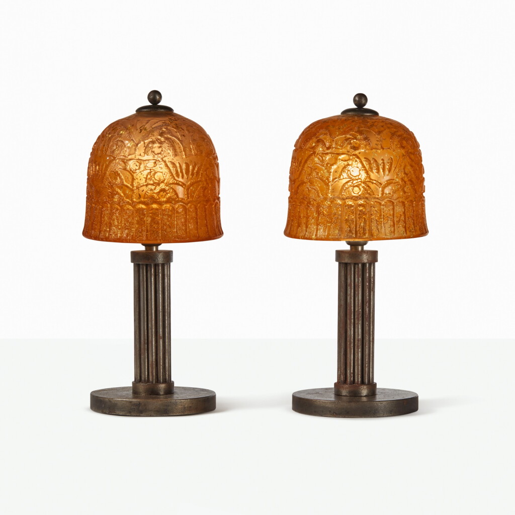 Voir en plein écran - Voir 1 du lot 82. EDGAR BRANDT AND DAUM | PAIR OF TABLE LAMPS.