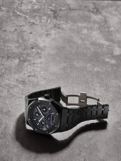 View full screen - View 1 of Lot 2. Royal Oak Perpetual Calendar, Reference 26579CE.OO.1225 | A black ceramic perpetual calendar bracelet watch with moon phases, weekly calendar and leap year indication, Circa 2019.