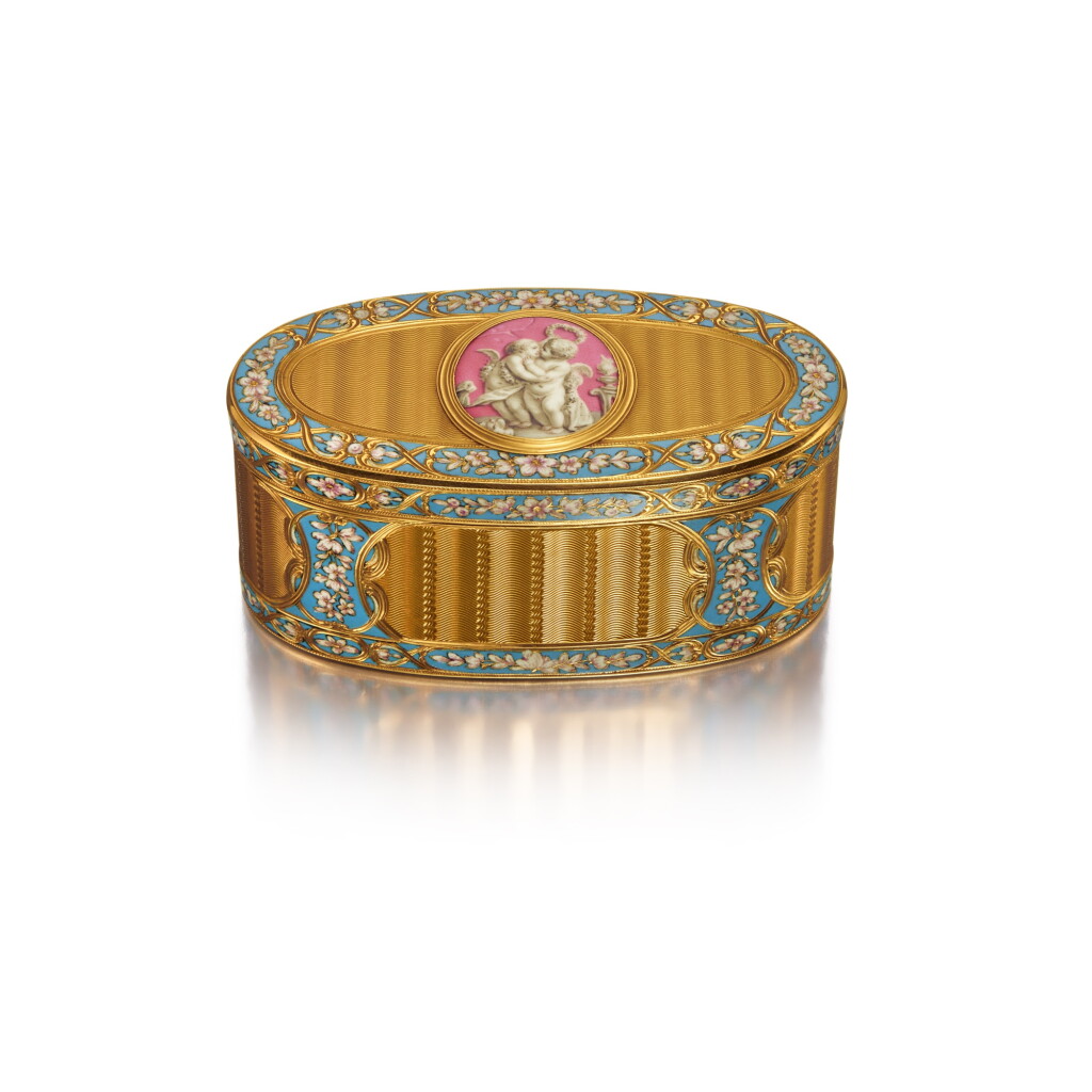 View full screen - View 1 of Lot 410. A Gold And Enamel Snuff Box, Probably Hanau, circa 1775/1780.