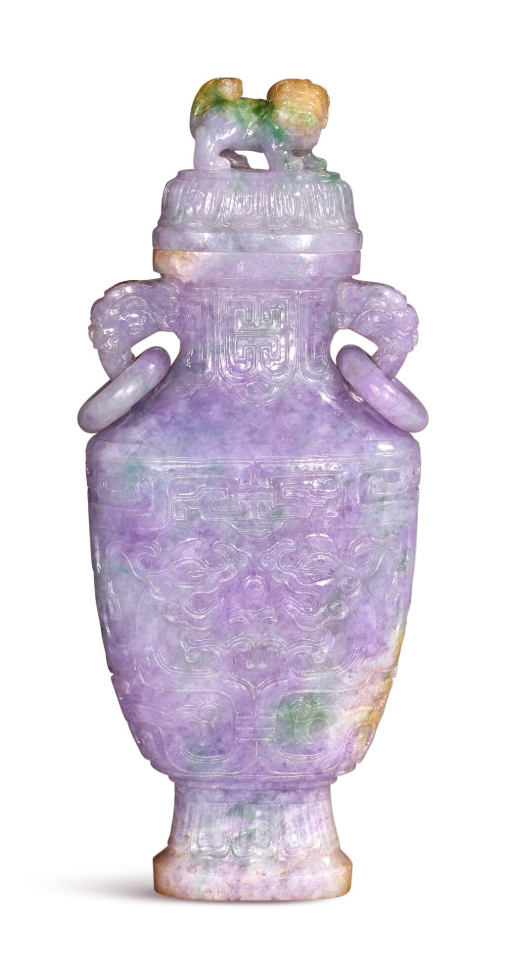 View full screen - View 1 of Lot 650. An archaistic lavender jadeite vase and cover, Late Qing dynasty.