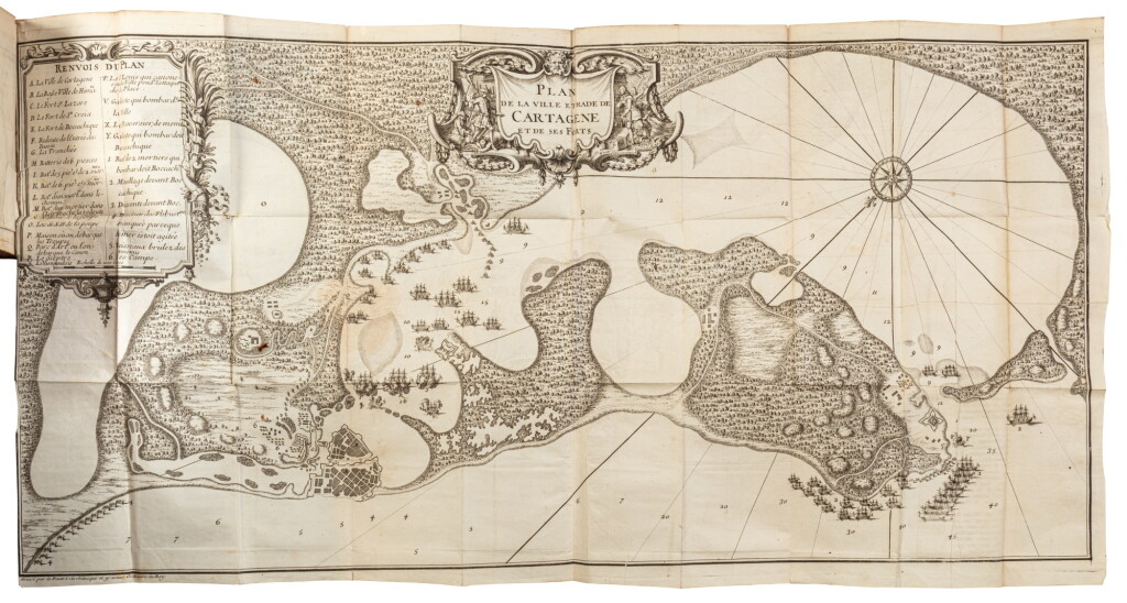 View full screen - View 1 of Lot 214. Relation de l'expedition de Carthagene, Faite par les François en M.DC.XCVII. Amsterdam, 1698. In-12. Reliure de l'époque. Édition originale..