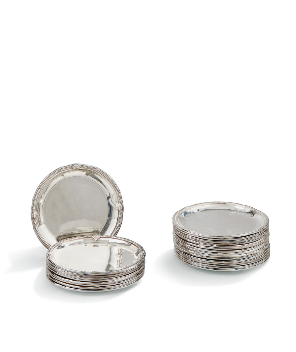 View full screen - View 1 of Lot 3. A SET OF TWENTY-FOUR SILVER BREAD DISHES, PARIS, CIRCA 1950 | ENSEMBLE DE VINGT-QUATRE ASSIETTES À PAIN EN ARGENT, PARIS, VERS 1950.