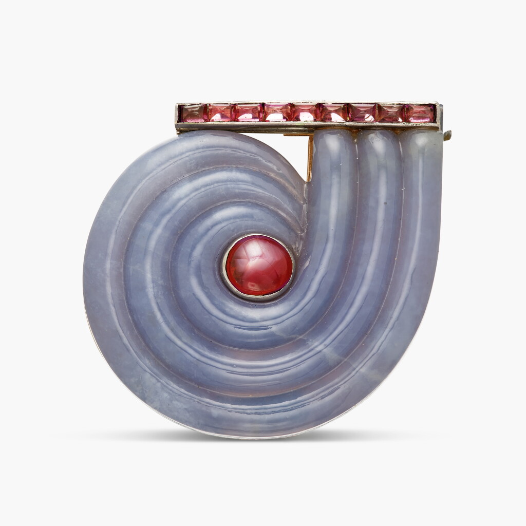 View full screen - View 1 of Lot 258. Chalcedony, Star and Pink Sapphire Brooch, France.