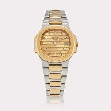 View full screen - View 1 of Lot 281. Reference 4700 Nautilus | A stainless steel and yellow gold wristwatch with date and bracelet, Circa 1985.