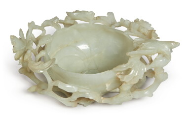 View full screen - View 1 of Lot 1175. A CELADON JADE 'BIRD AND FLOWER' CUP, MING DYNASTY.