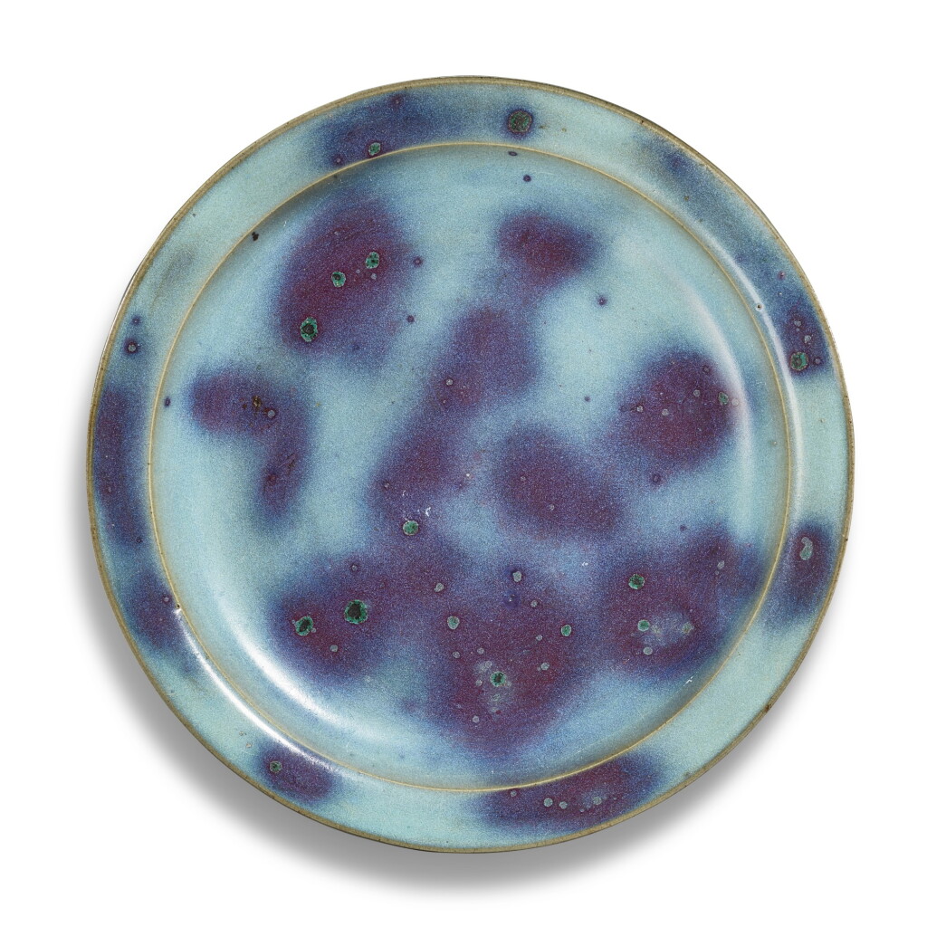 View full screen - View 1 of Lot 3686. A Junyao purple-splashed dish Song dynasty | 宋 鈞窰天藍釉紫斑折沿盤.