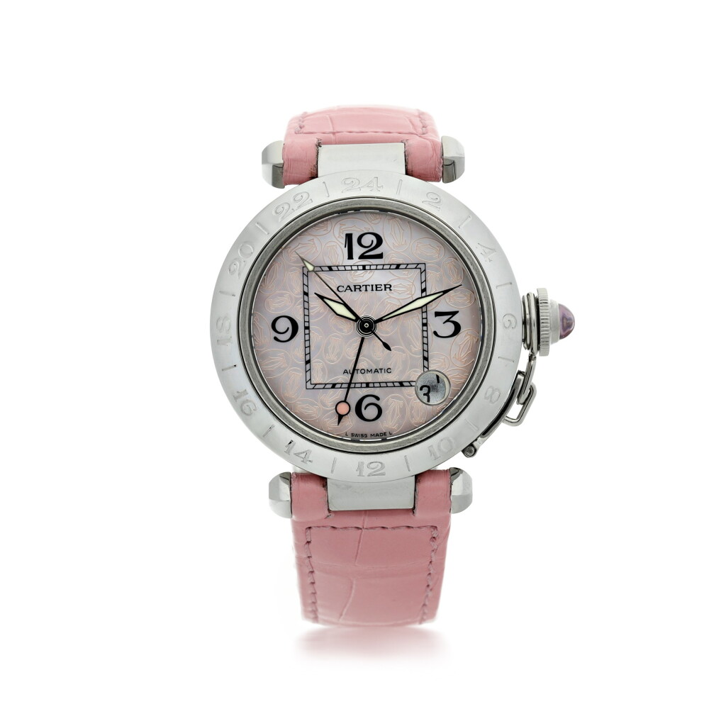 全螢幕檢視 - 查看303CARTIER | REFERENCE 2377 PASHA DE CARTIER, A STAINLESS STEEL AUTOMATIC CENTER SECONDS WRISTWATCH WITH DATE AND PINK MOTHER OF PEARL DIAL, CIRCA 2010的1