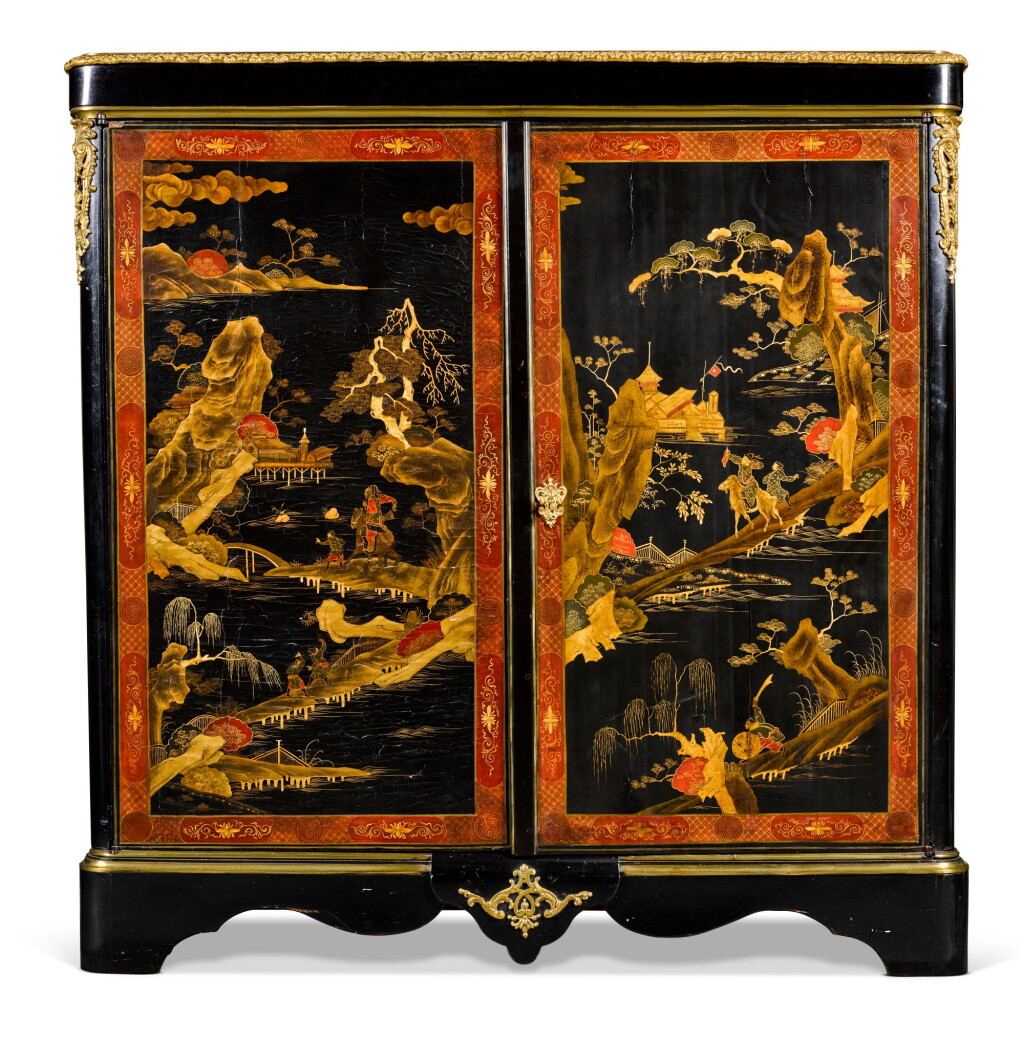View full screen - View 1 of Lot 180. A French gilt-bronze mounted Chinese lacquer side cabinet, late 19th century.