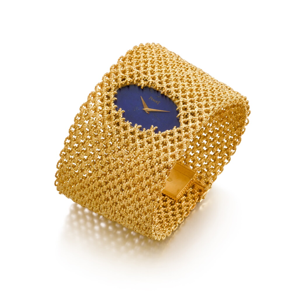 View full screen - View 1 of Lot 247. A yellow gold bracelet watch with lapis lazuli dial | Circa 1995 .