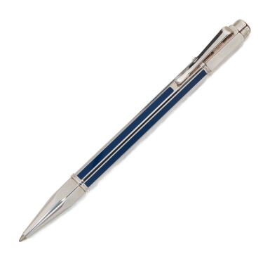 View full screen - View 1 of Lot 132. CARAN D'ACHE | A STEEL AND BLUE STRIPED BALLPOINT PEN, CIRCA 2000.