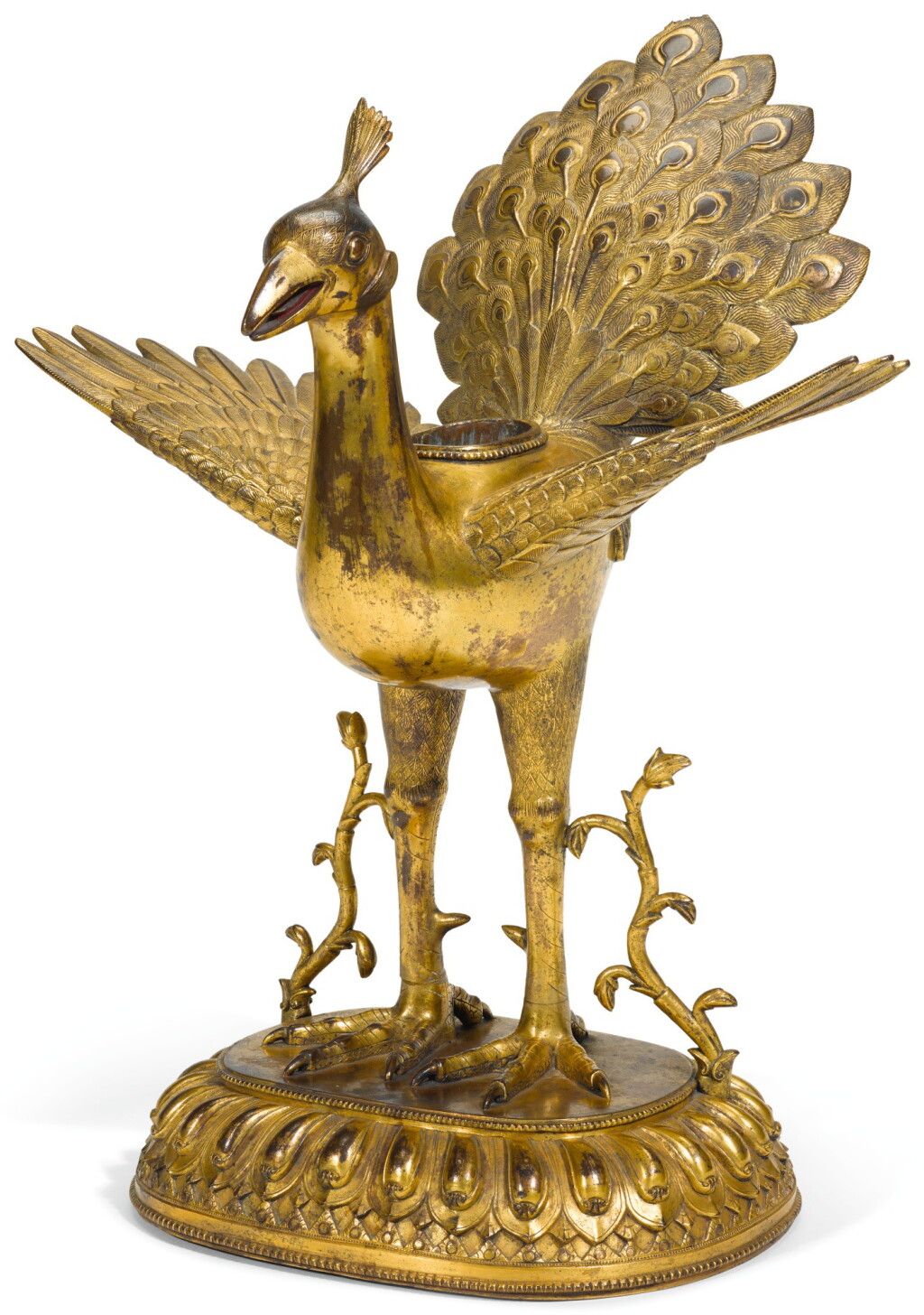 View full screen - View 1 of Lot 19. A GILT COPPER PEACOCK (VAHANA), TIBET OR TIBETO-CHINESE, 15TH CENTURY .