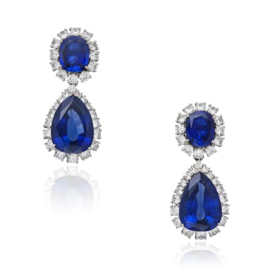 View full screen - View 1 of Lot 321. Pair of Tanzanite and Diamond Pendant-Earclips.