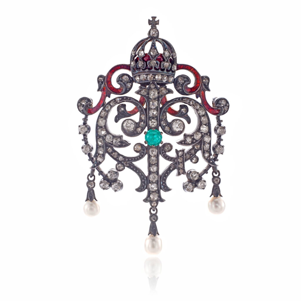 View full screen - View 1 of Lot 1091. Gem set and diamond brooch, 1890s.