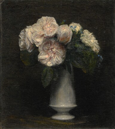 View full screen - View 1 of Lot 17. HENRI FANTIN-LATOUR | ROSES DANS UN VASE EN PORCELAINE BLANCHE.