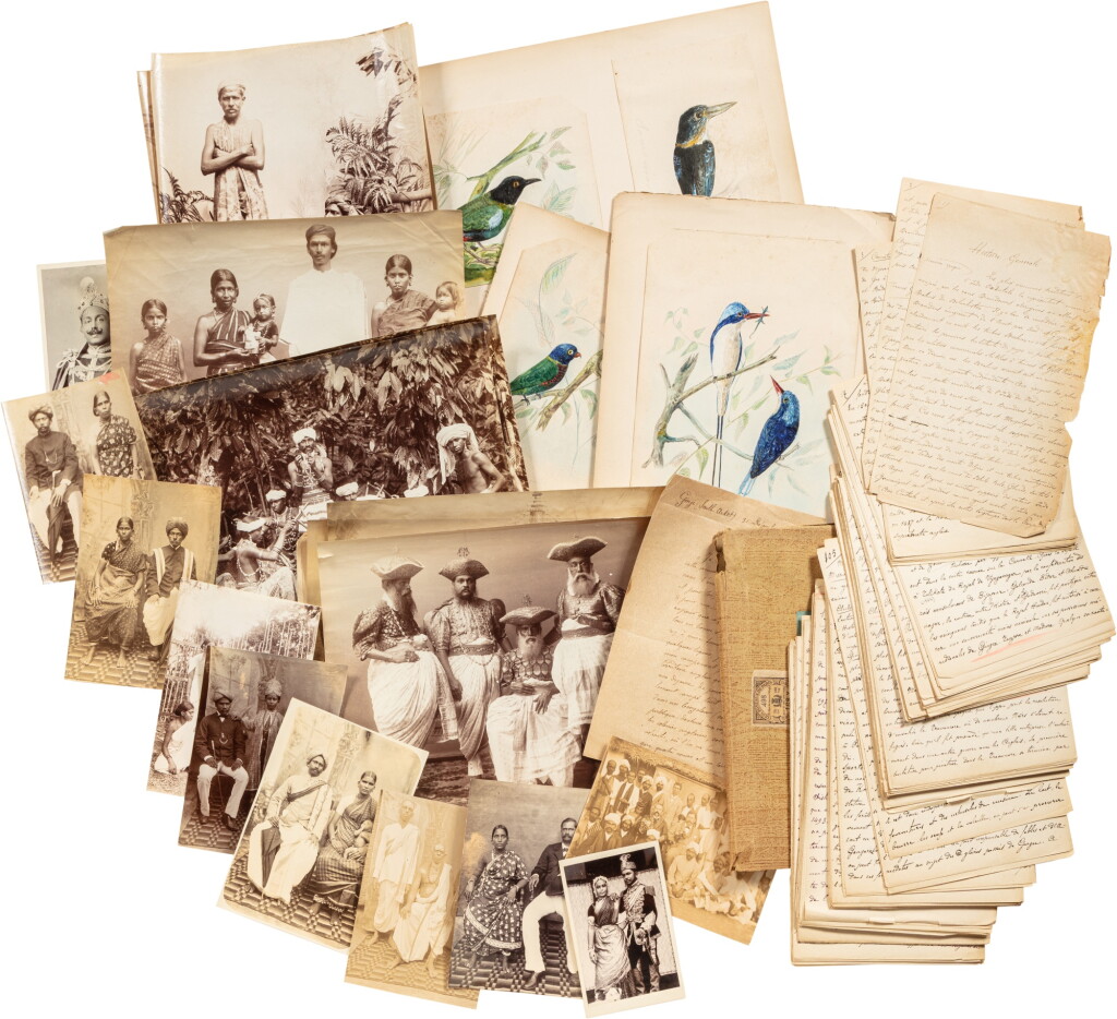 View full screen - View 1 of Lot 168. Ensemble de documents, 1877-1901 : dessins, photographies, lettre et manuscrit, relatifs aux voyages de Maurice Maindron en Nouvelle-Guinée et en Inde..