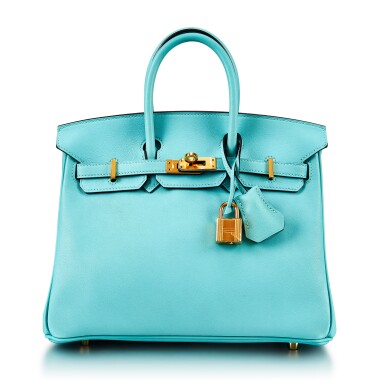 View full screen - View 1 of Lot 8330. Bleu Atoll Swift Birkin 25 Gold Hardware, 2015 | 愛馬仕潟湖藍 Swift 小牛皮25公分柏金包,配鍍金金屬件,2015年.