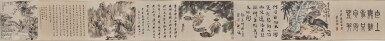 View full screen - View 1 of Lot 244. Li Keran, Li Kuchan, Zhang Ding and Dong Shouping, Various Subjects, ink and color on paper, handscroll | 李可染 李苦禪 張仃 及 董壽平 花鳥山水 設色紙本 手卷 .