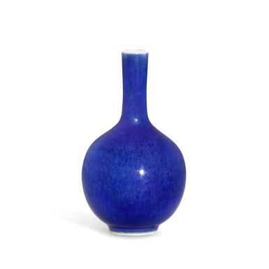 View full screen - View 1 of Lot 446. A small blue-glazed bottle vase, Qing dynasty 清 藍釉長頸小瓶 《大清康熙年製》仿款.