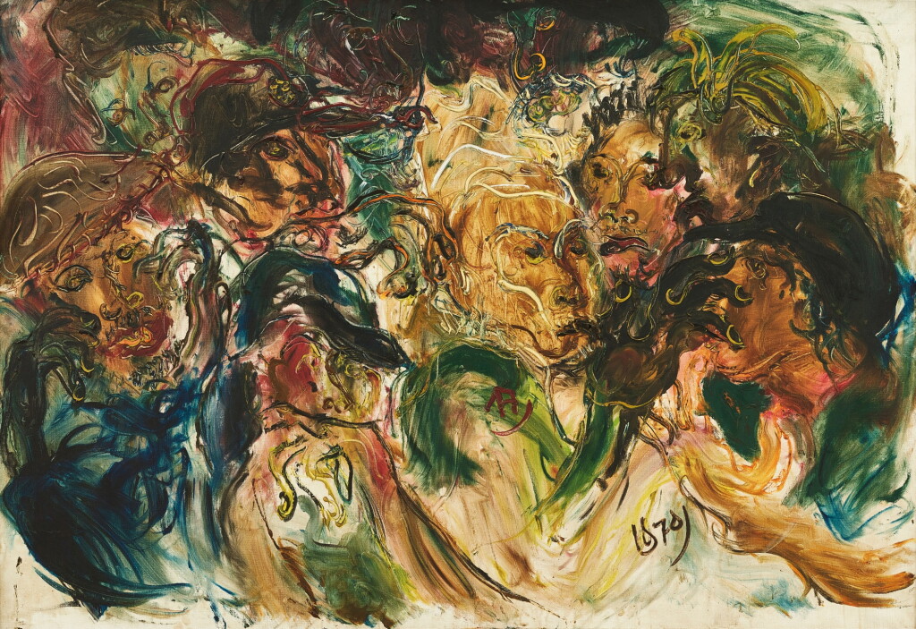 View full screen - View 1 of Lot 785. Affandi 阿凡迪 | Watchers at a cockfight 觀看鬥雞的人.
