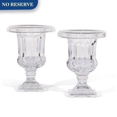 View full screen - View 1 of Lot 1. Two Baccarat Harcourt pattern campana-shaped vases, modern.