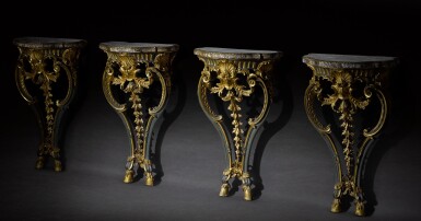 View full screen - View 1 of Lot 10. A set of four Italian parcel-gilt and painted console tables, Rome, circa 1765-75.