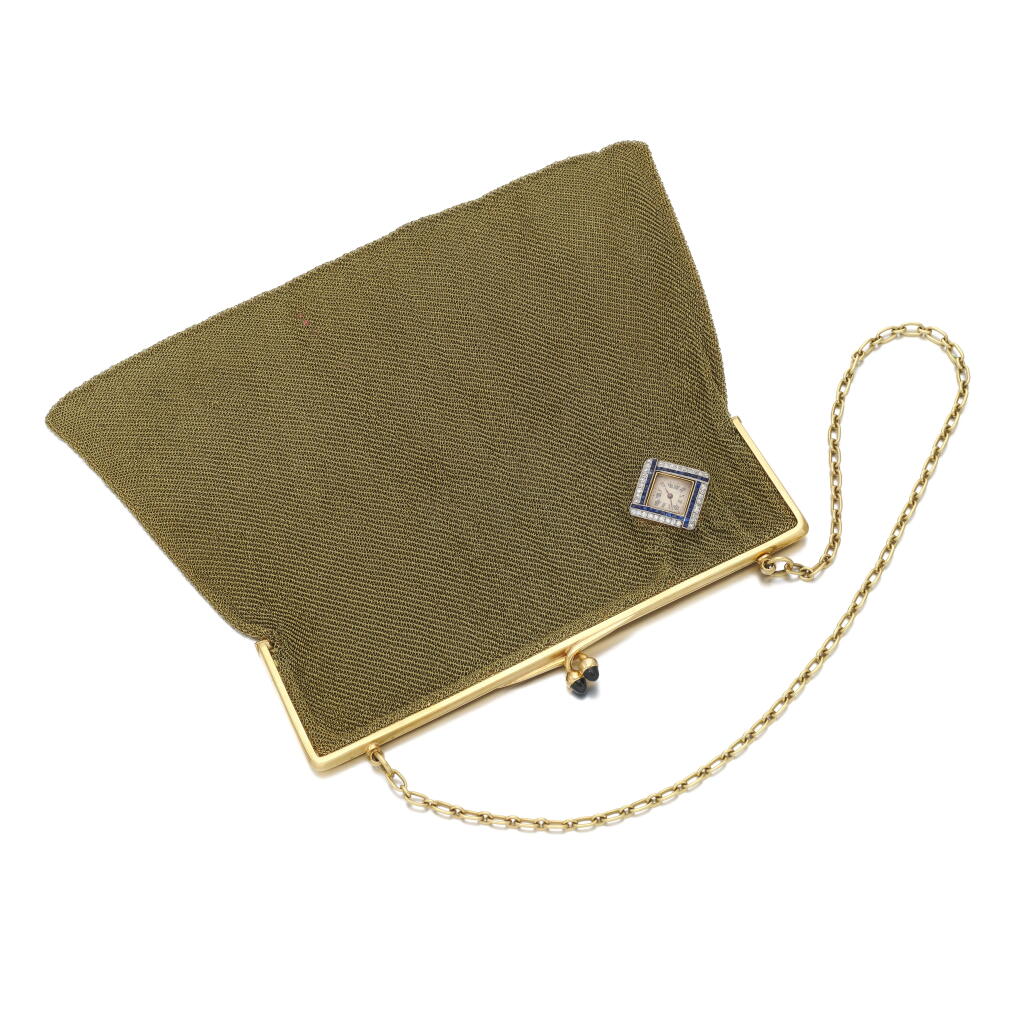 View full screen - View 1 of Lot 25. Sapphire and diamond evening bag with watch | Borsetta da sera con zaffiri e diamanti con orologio .