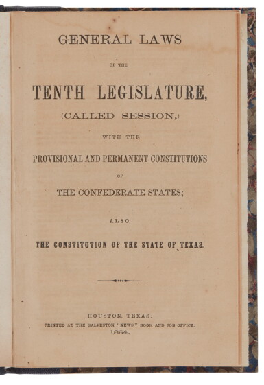View full screen - View 1 of Lot 217. Texas | A scarce Confederate Texas collection of laws.