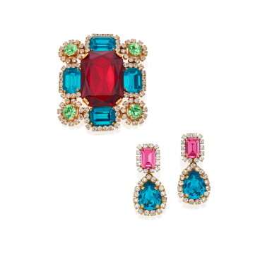 View full screen - View 1 of Lot 105. CHANEL | MULTICOLOR RHINESTONE DEMI-PARURE .