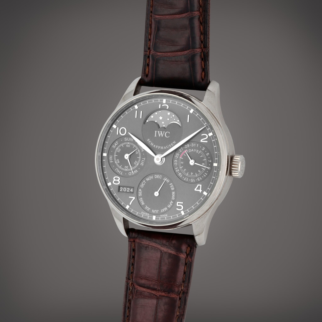 View full screen - View 1 of Lot 273. Portugieser Perpetual Calendar, Reference IW502218| A white gold perpetual calendar wristwatch with moon phases, year and 7-day power reserve indication | Circa 2007.