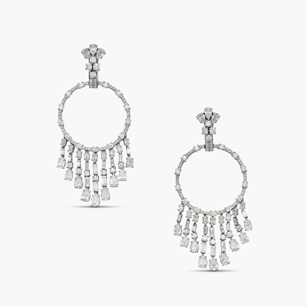 View full screen - View 1 of Lot 23. Pair of Diamond 'Gypsy' Pendant-Earclips 格拉夫 | 鑽石 'Gypsy' 耳夾一對.