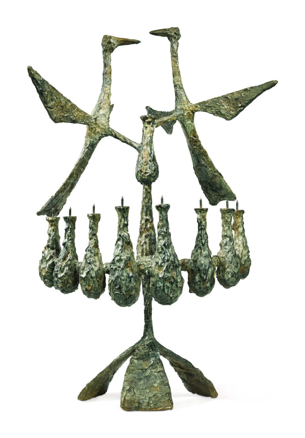 View full screen - View 1 of Lot 128. A MONUMENTAL AMERICAN BRONZE HANUKAH LAMP, CHAIM GROSS, NEW YORK, DATED 1960.