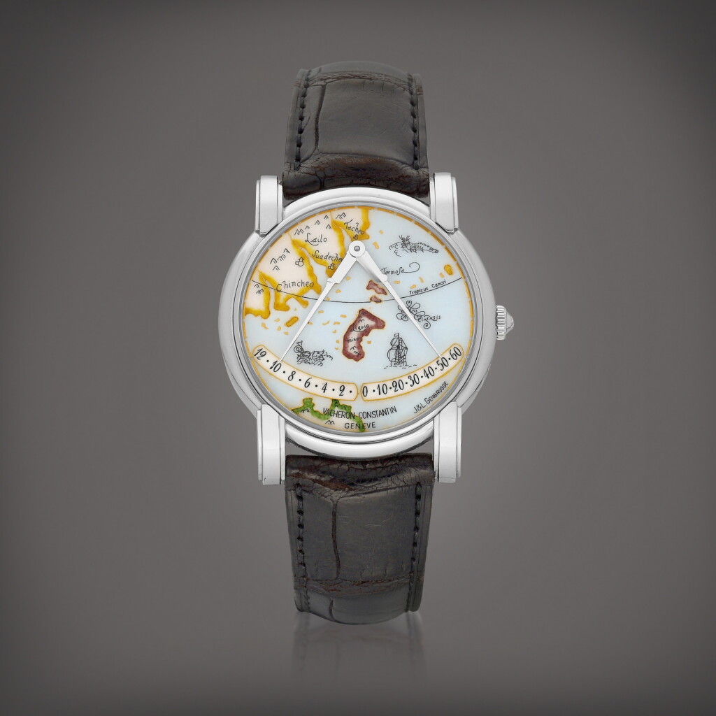 View full screen - View 1 of Lot 2153. Mercator, Reference 43050 A platinum double retrograde wristwatch with cloisonné enamel dial, Circa 2000 | 江詩丹頓 | Mercator 型號43050 鉑金逆跳腕錶,備掐絲琺瑯錶盤,約2000年製.