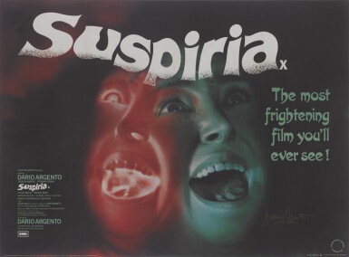 View full screen - View 1 of Lot 183. SUSPIRIA (1977) POSTER, BRITISH, SIGNED BY DARIO ARGENTO.