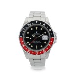 ROLEX | REFERENCE 16710 GMT-MASTER II 'COKE' A STAINLESS STEEL AUTOMATIC DUAL TIME WRISTWATCH WITH DATE AND BRACELET, CIRCA 1989