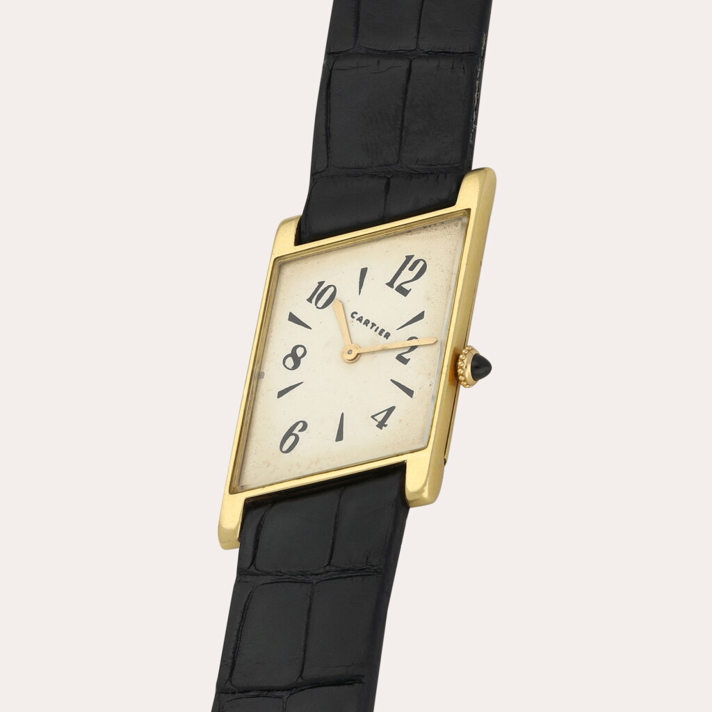 View full screen - View 1 of Lot 65. Tank 'Oblique' | A yellow gold wristwatch | Circa 1970.
