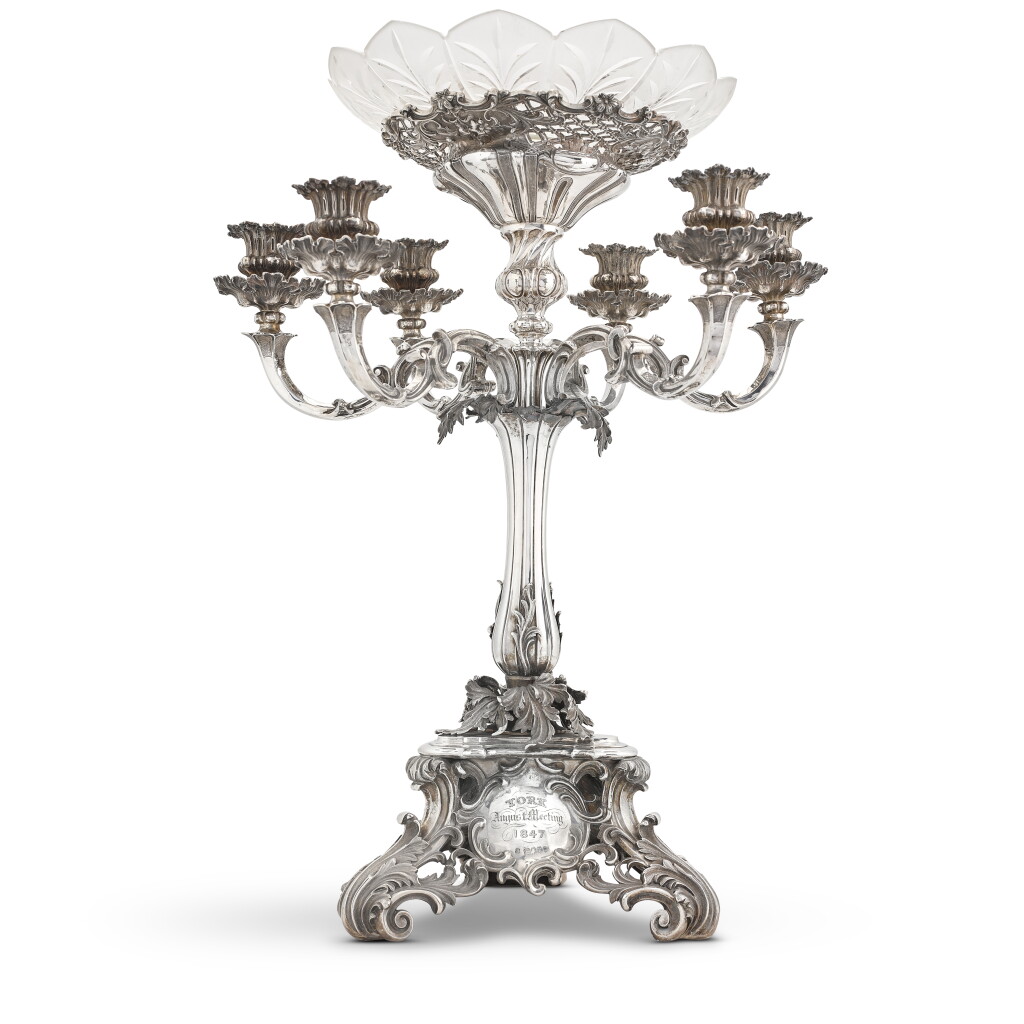 View full screen - View 1 of Lot 192. A Victorian silver six-light candelabrum centrepiece, Reilly & Storer, London, 1847.