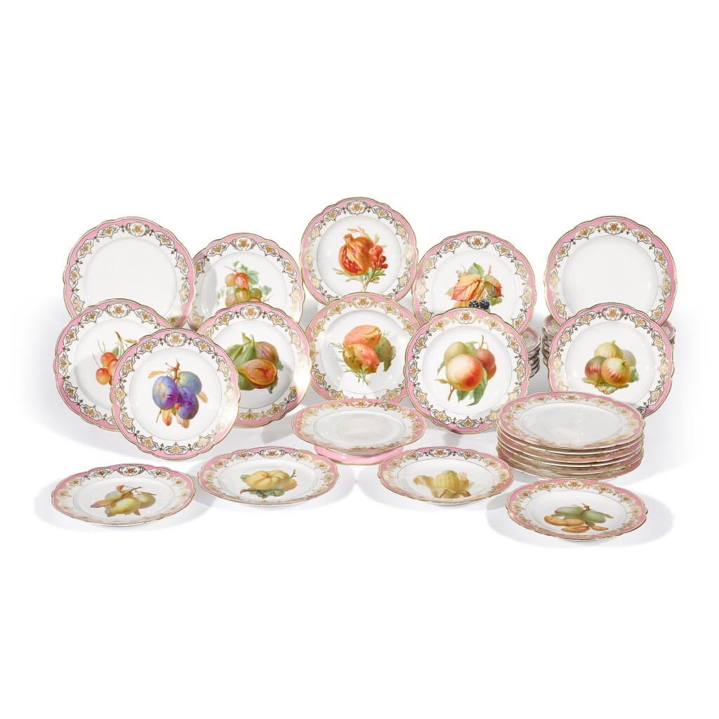 View full screen - View 1 of Lot 104. A French porcelain pink-ground part dessert service, circa 1870, Pillivuyt.